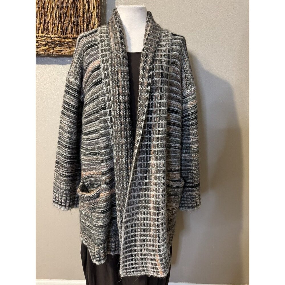 Anthropologie Cardigan Sweater Pink Gray Black M Medium Thick Alpaca Wool $180 - Picture 14 of 16